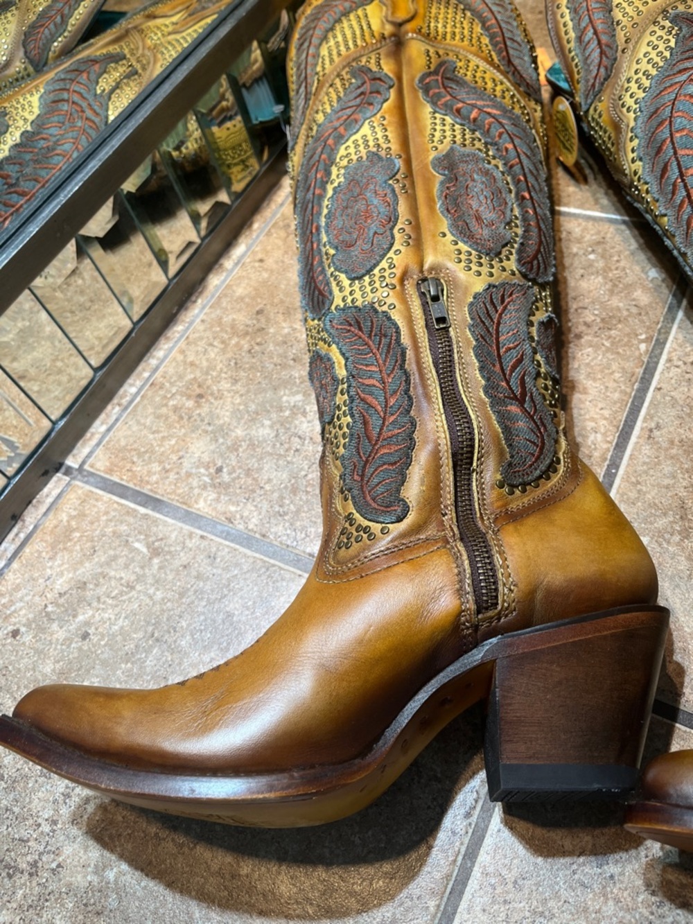 New! Corral Tan and Dark Brown Leather Over the Knee High Western Boots - Picture 12 of 16